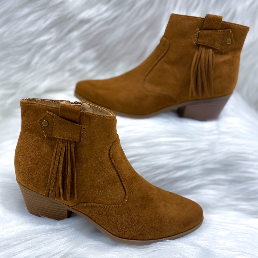 Fringe Suede Ankle Booties | Size 6.5